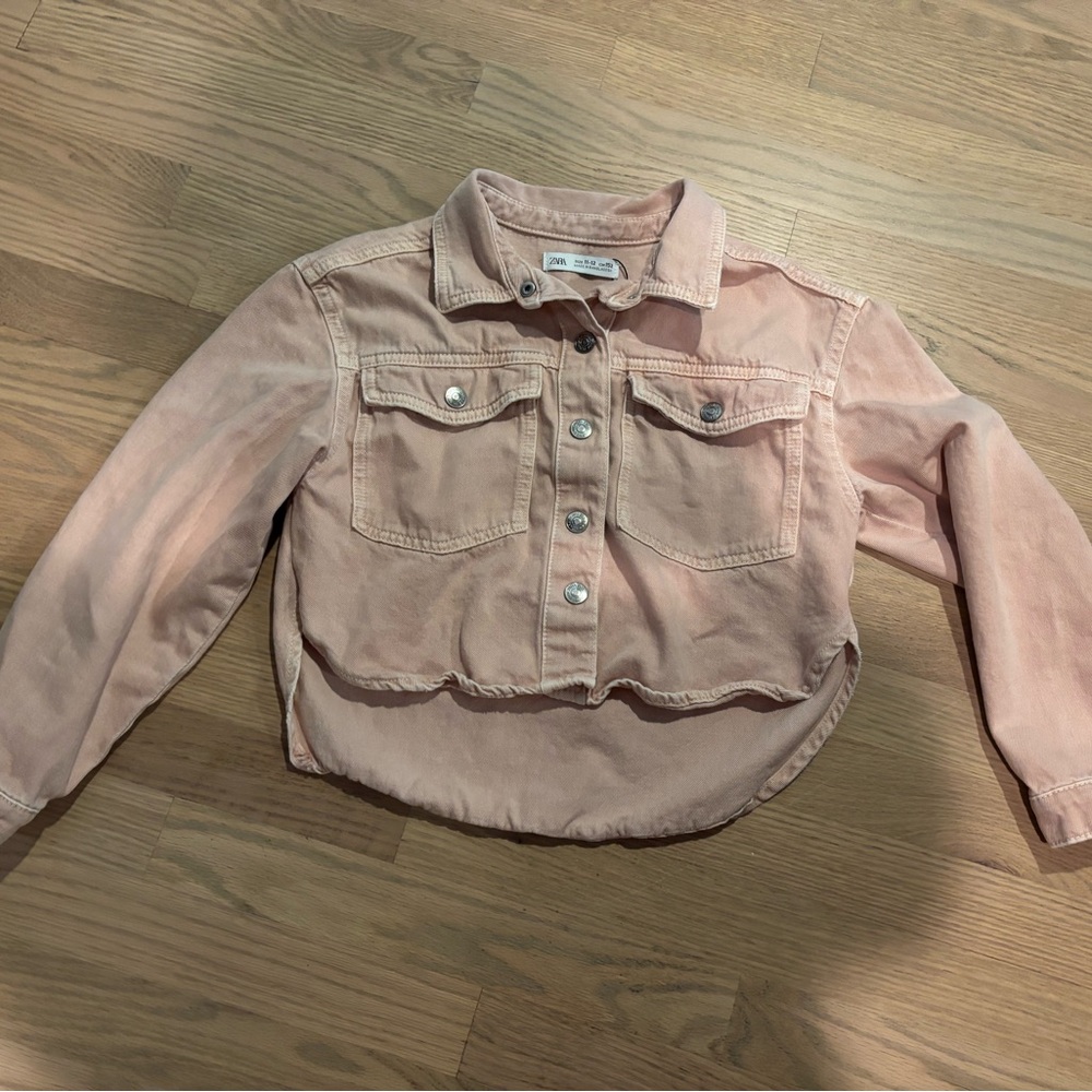 Zara Kids Girl’s 11-12Y Pink Cropped Denim Jacket
